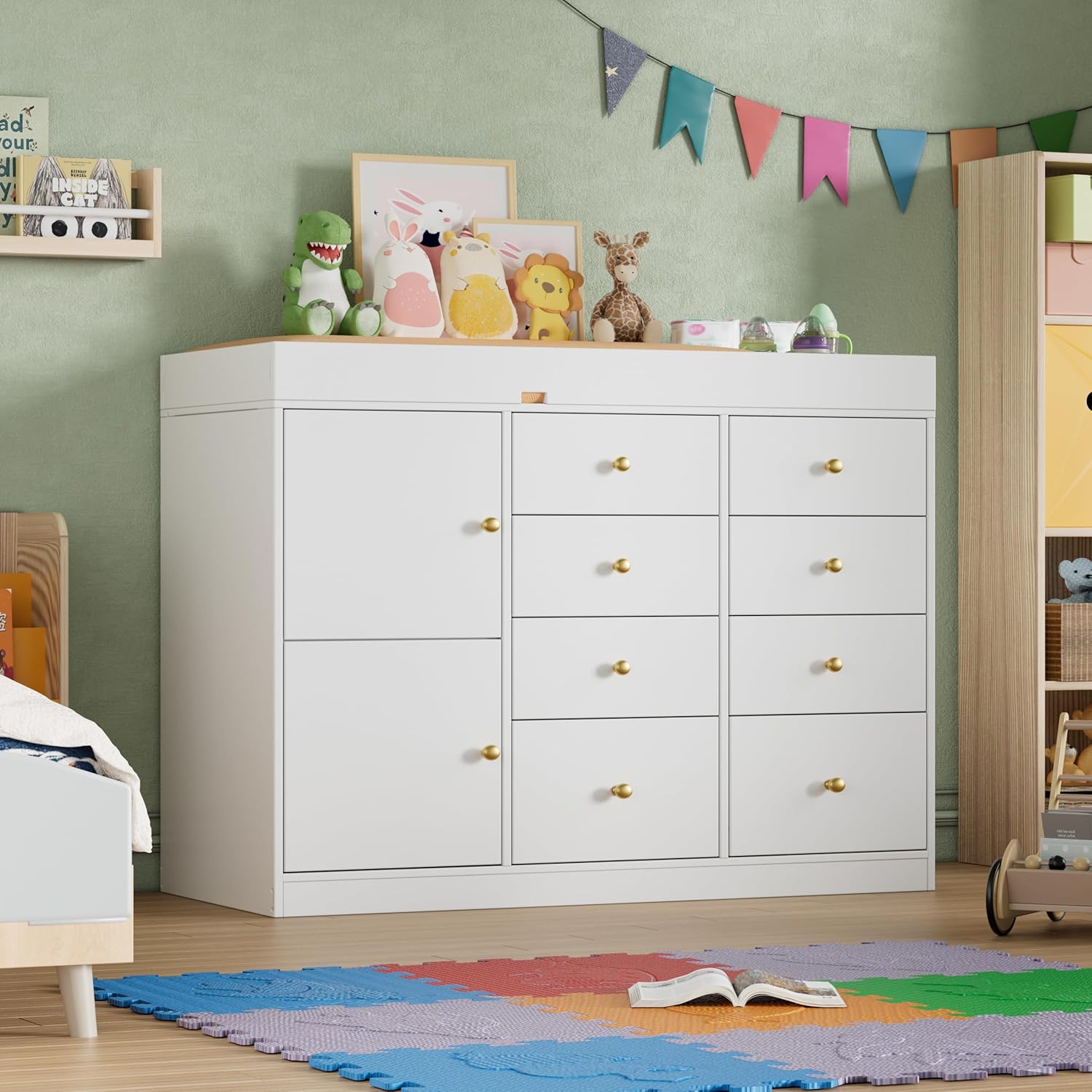 Baby Nursery Dresser Changing Table - Verschoningstafel met commode, klassieke babykamer commode