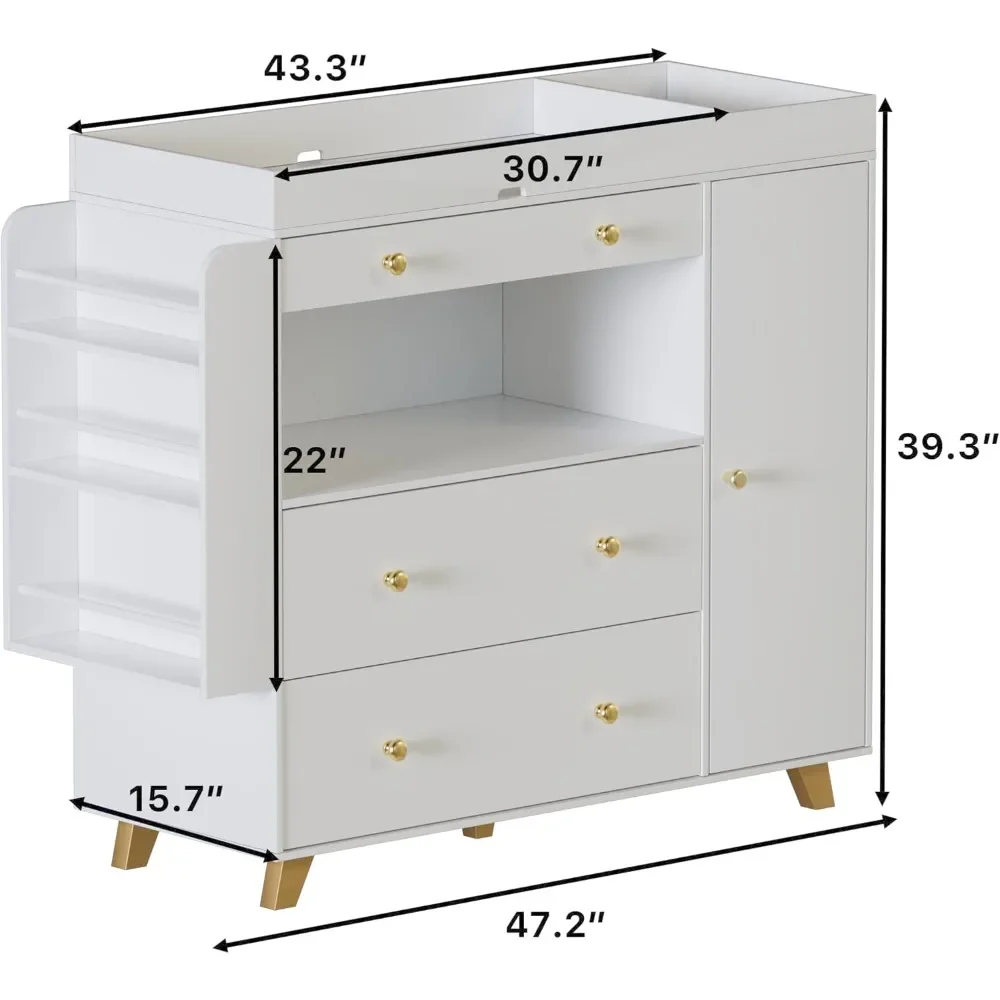 Baby Nursery Dresser Changing Table - Kinderkamerdressoir, babycommode, modern luierstation, drie lades