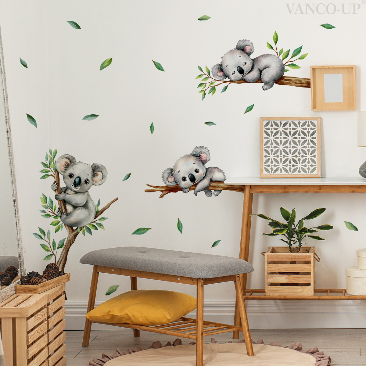 Baby Nursery Wallpaper - Cartoon Koala Klimmen Boomtak Muurstickers Kinderkamer