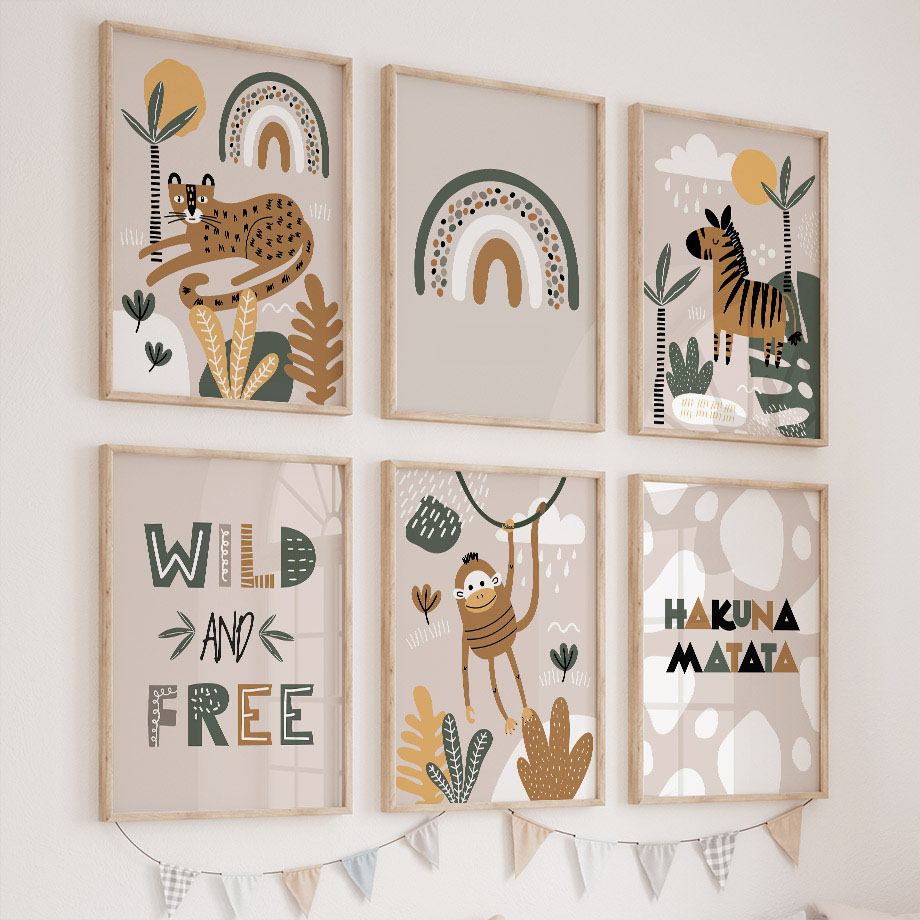 Baby Nursery Jungle Animals - Luipaard Zebra Aap Jungle Dierenkwekerij Muurkunst