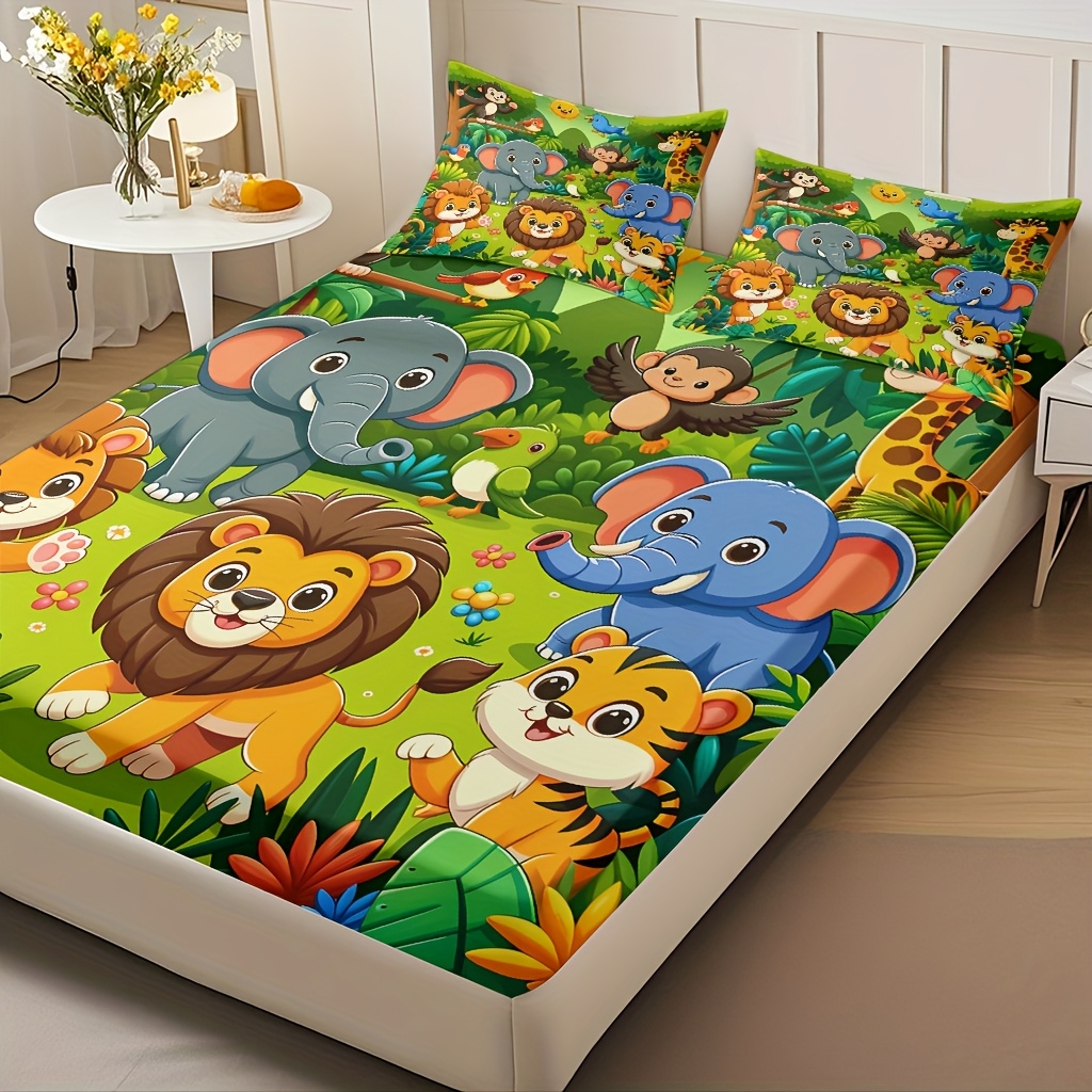 Baby Nursery Animal Theme - Dierenrijk-thema hoeslakenset, matrasbeschermer, ademend polyester materiaal