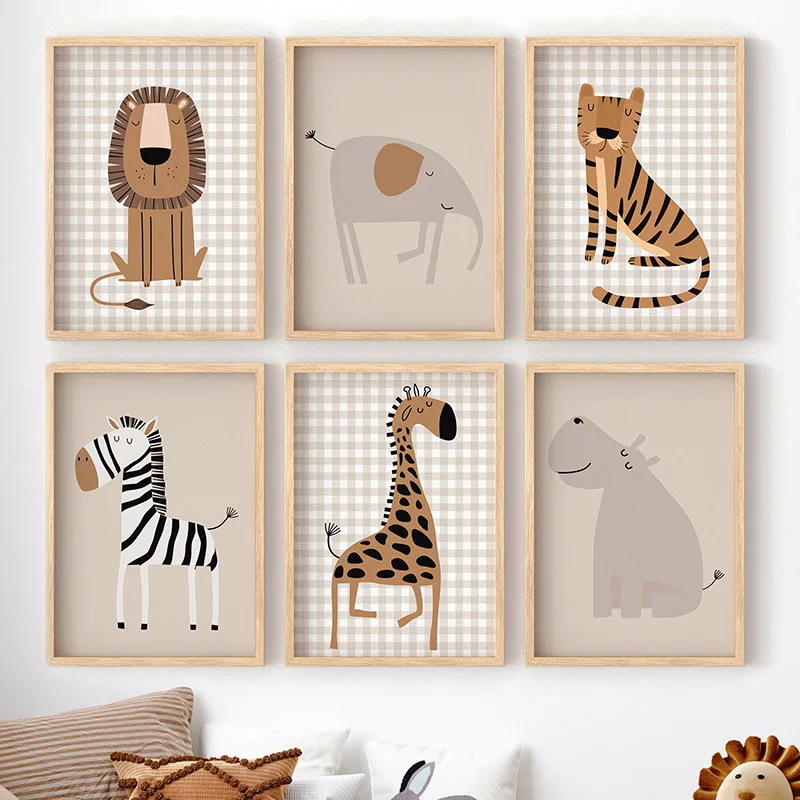 Baby Nursery Jungle Animals - (Geen frame) Leeuw Tijger Olifant Giraffe