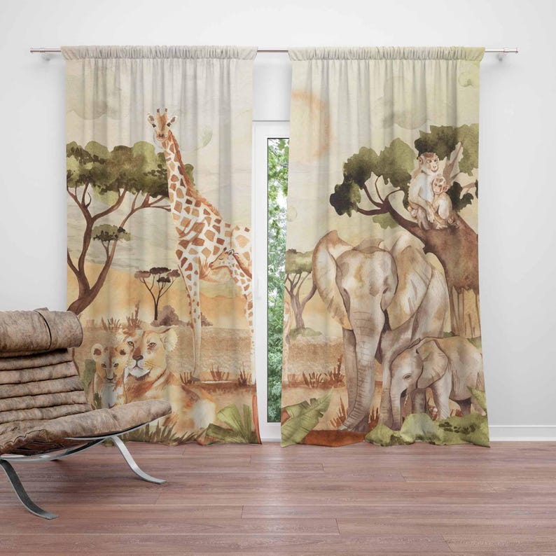 Blackout Curtain Nursery - Moeder en Baby Gordijnen Safari Dieren