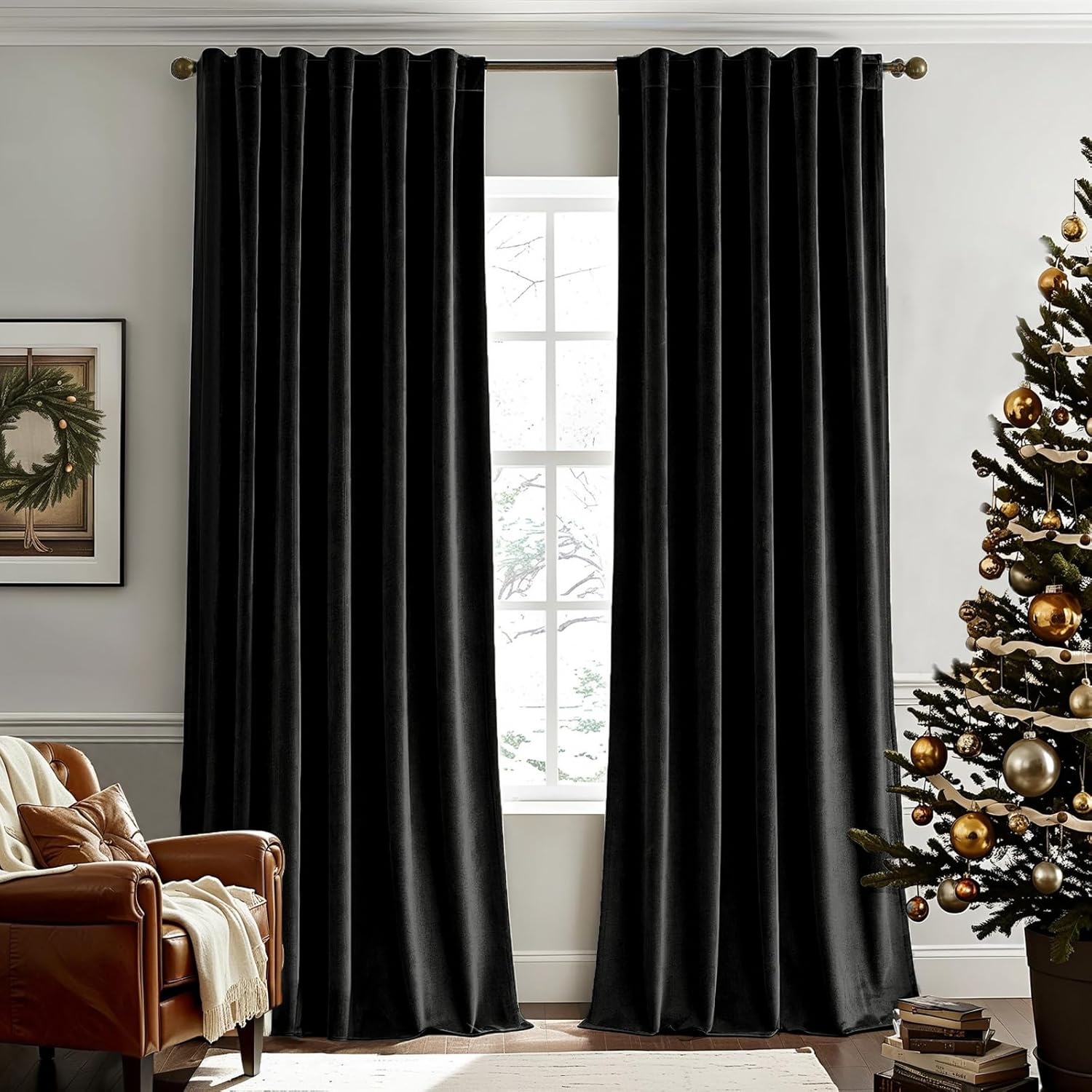 Blackout Curtain Nursery - Zwart fluwelen gordijnen 96 inch lengte