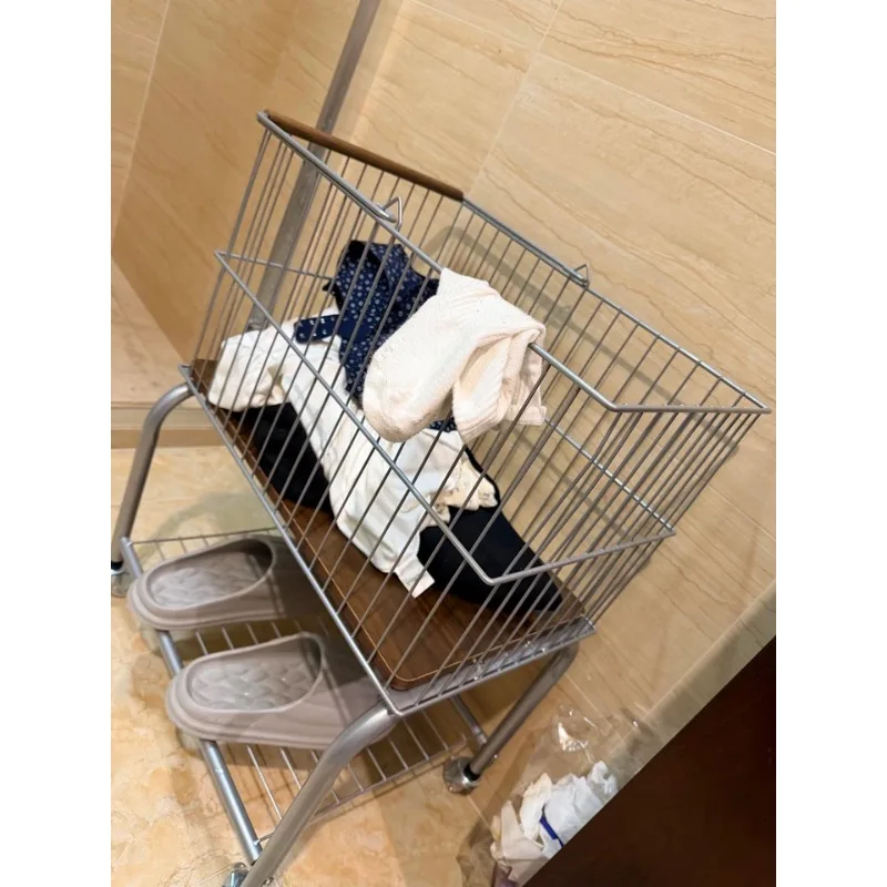 Laundry Hamper Nursery - Dubbellaagse wasmand met wielen, gedeelde opbergmand