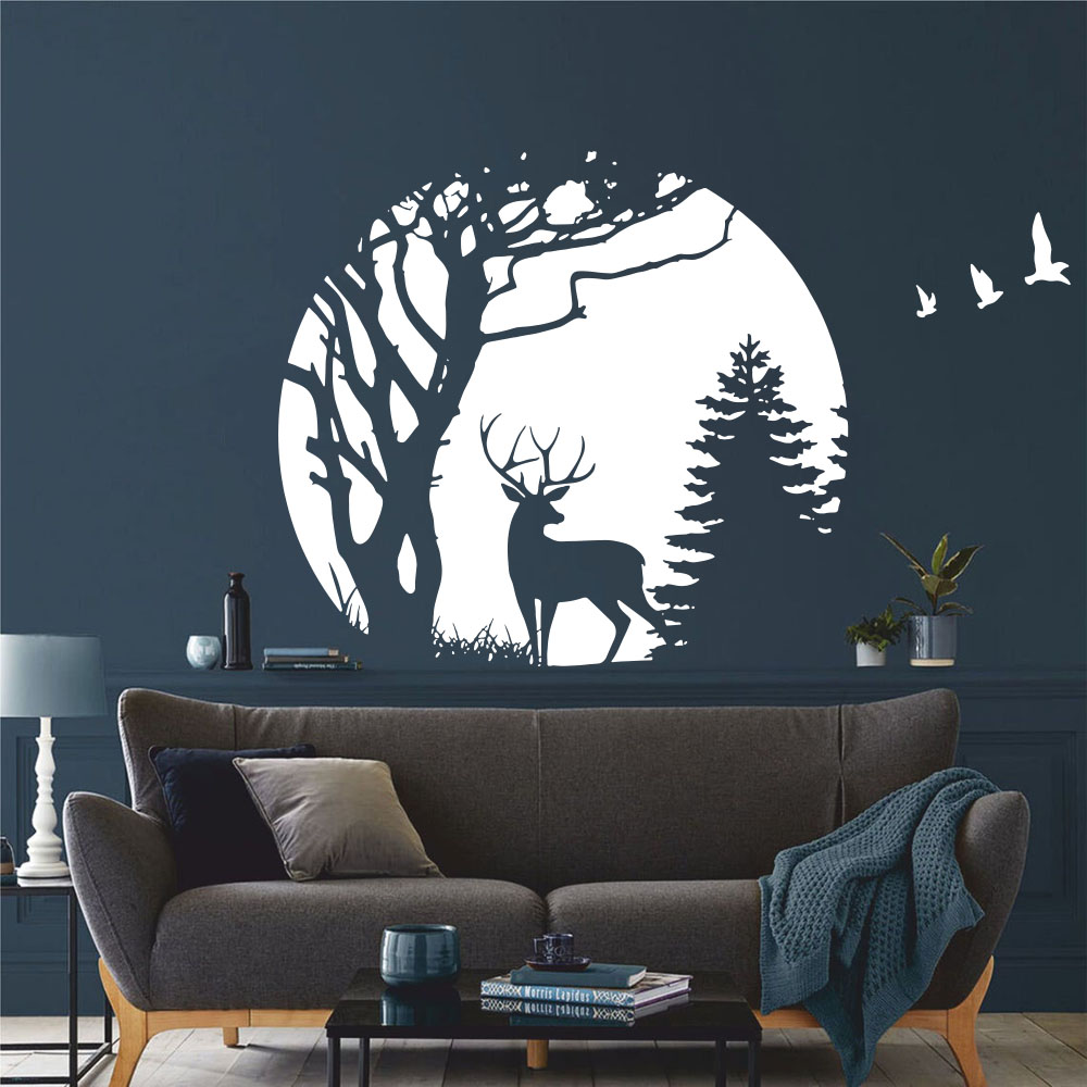 Baby Nursery Jungle Animals - Cirkel bos herten pijnboom muursticker babykamer