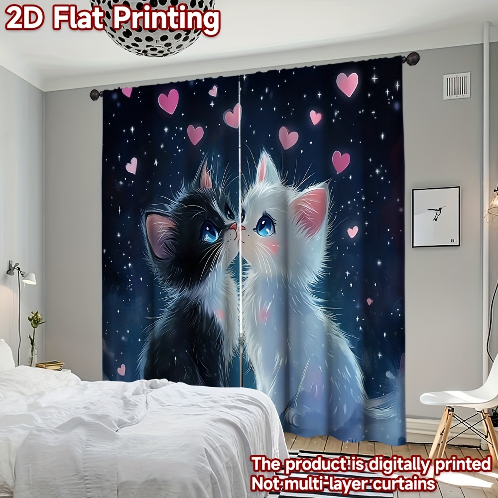 Blackout Curtain Nursery - 3D Romantische Katten- en Sterrenverduisterende gordijnen