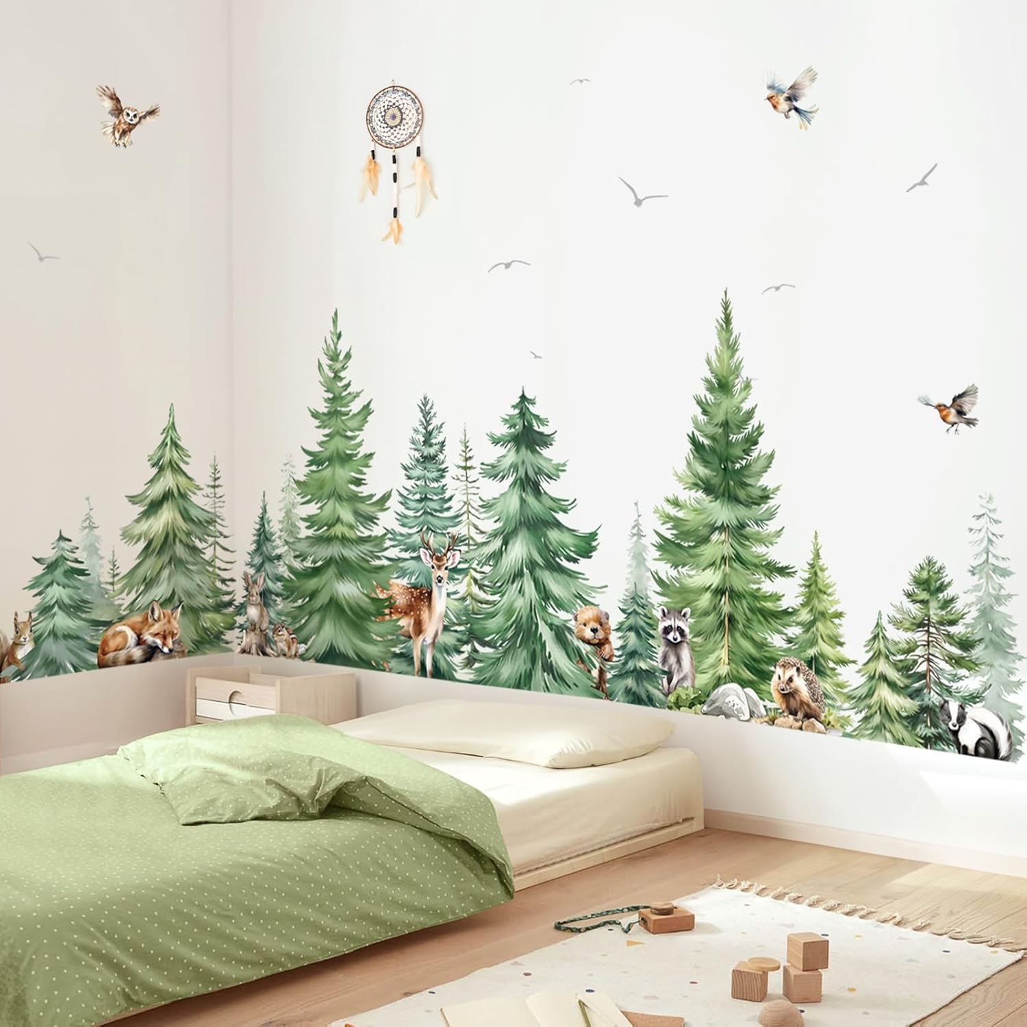 Baby Nursery Wallpaper - Grote aquarel pijnboom dieren muurstickers kinderkamer