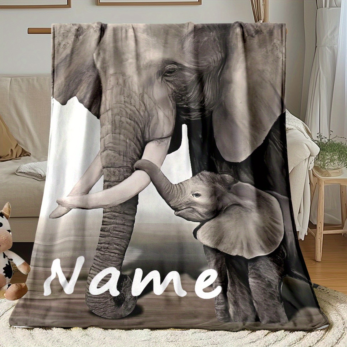Baby Nursery Jungle Animals - Gepersonaliseerde naam olifant familie deken voor