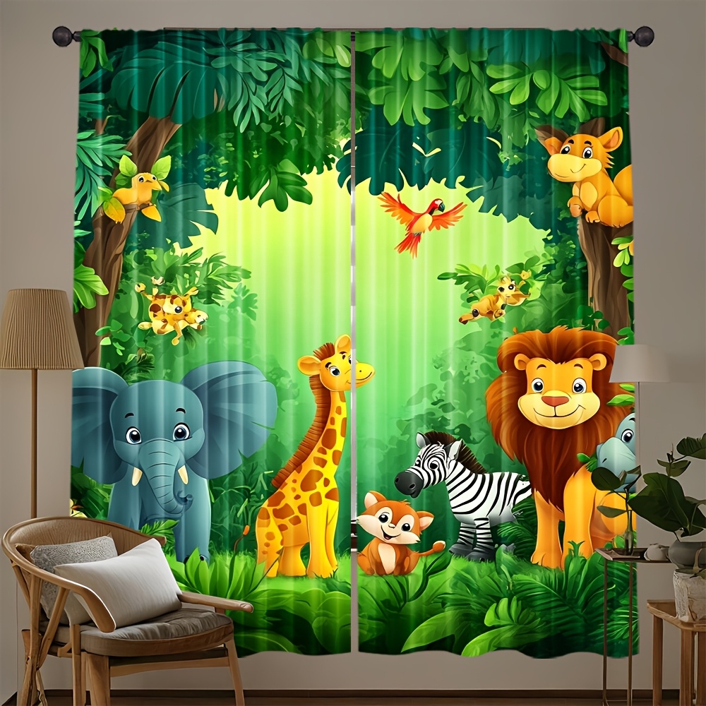 Baby Nursery Jungle Animals - 2 stuks cartoon dierengordijnen jungle safari