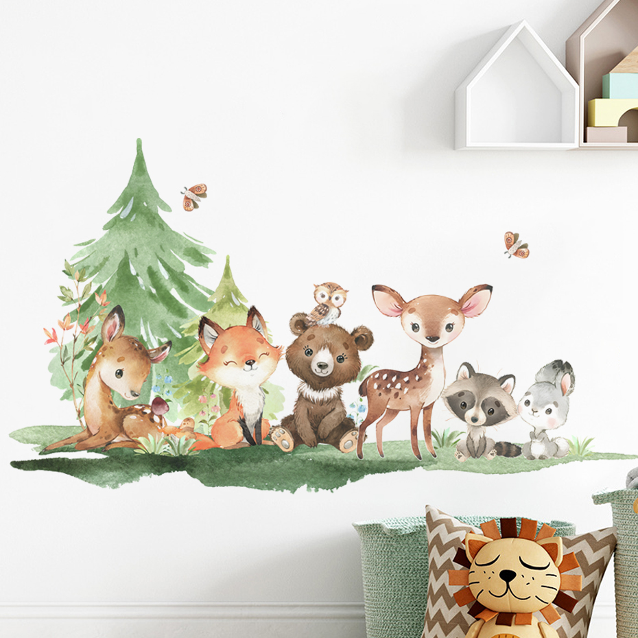 Baby Nursery Animal Theme - Bosdieren thema beer herten konijn kindermuurstickers