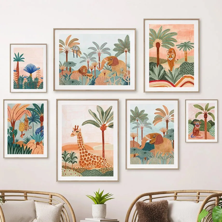 Baby Nursery Jungle Animals - Boho Jungle Dieren Tijger Aap Giraffe