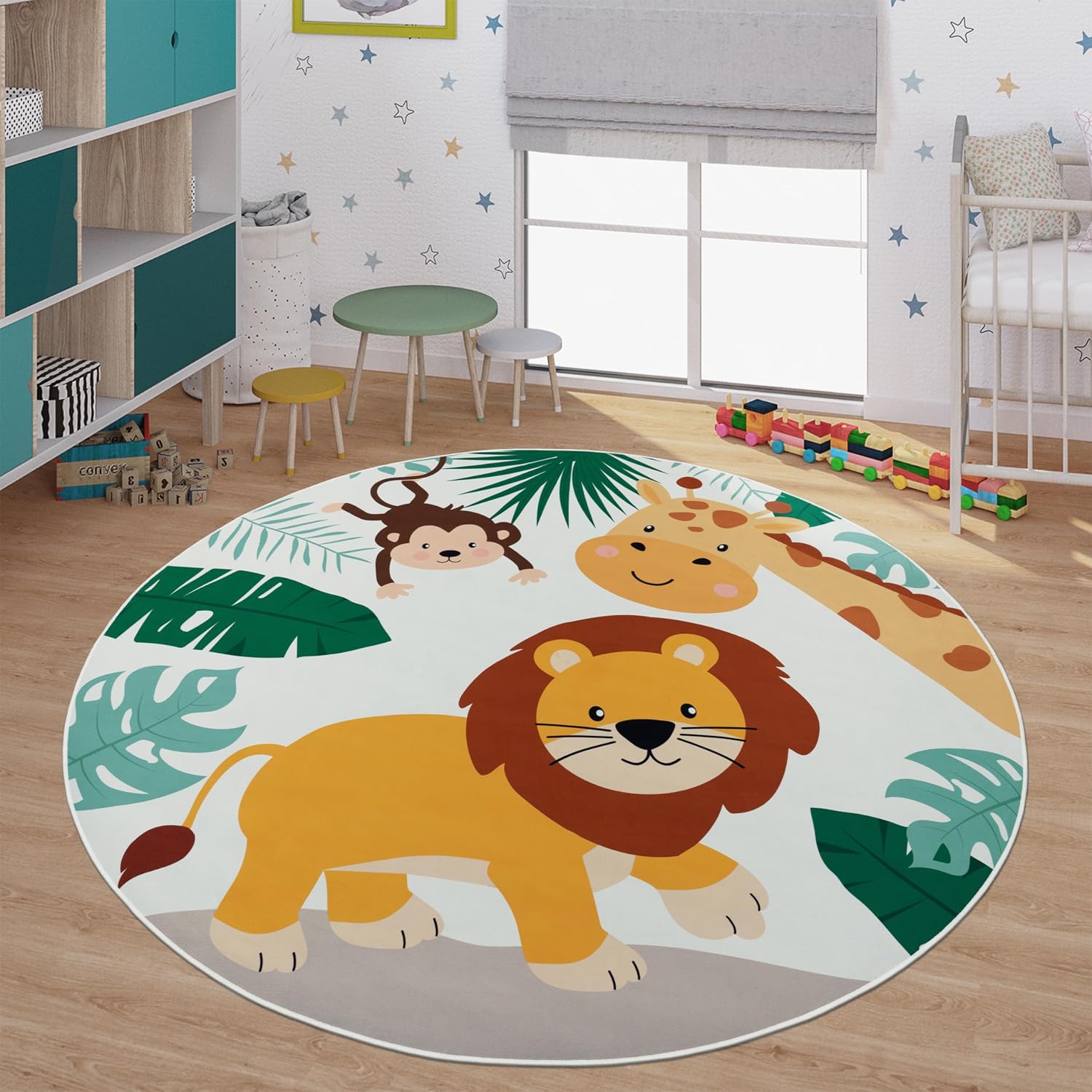 Baby Nursery Animal Theme - Zachte Ronde Speelmat met Jungle Dierenprint