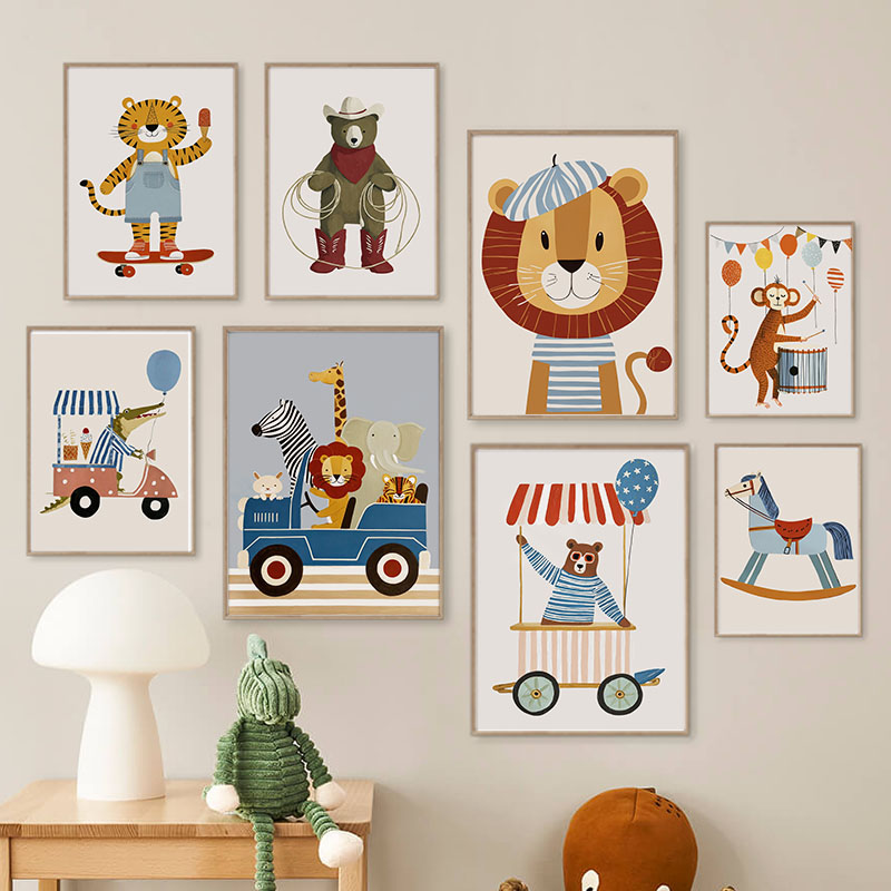 Baby Nursery Images - Grappige cartoon dieren auto ballon kinderkamer