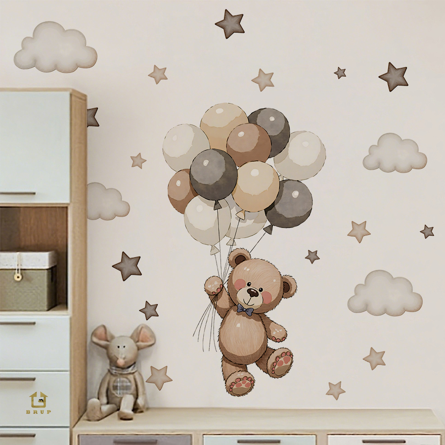 Baby Nursery Wallpaper - Schattige teddybeer muurstickers, verwijderbaar decor met