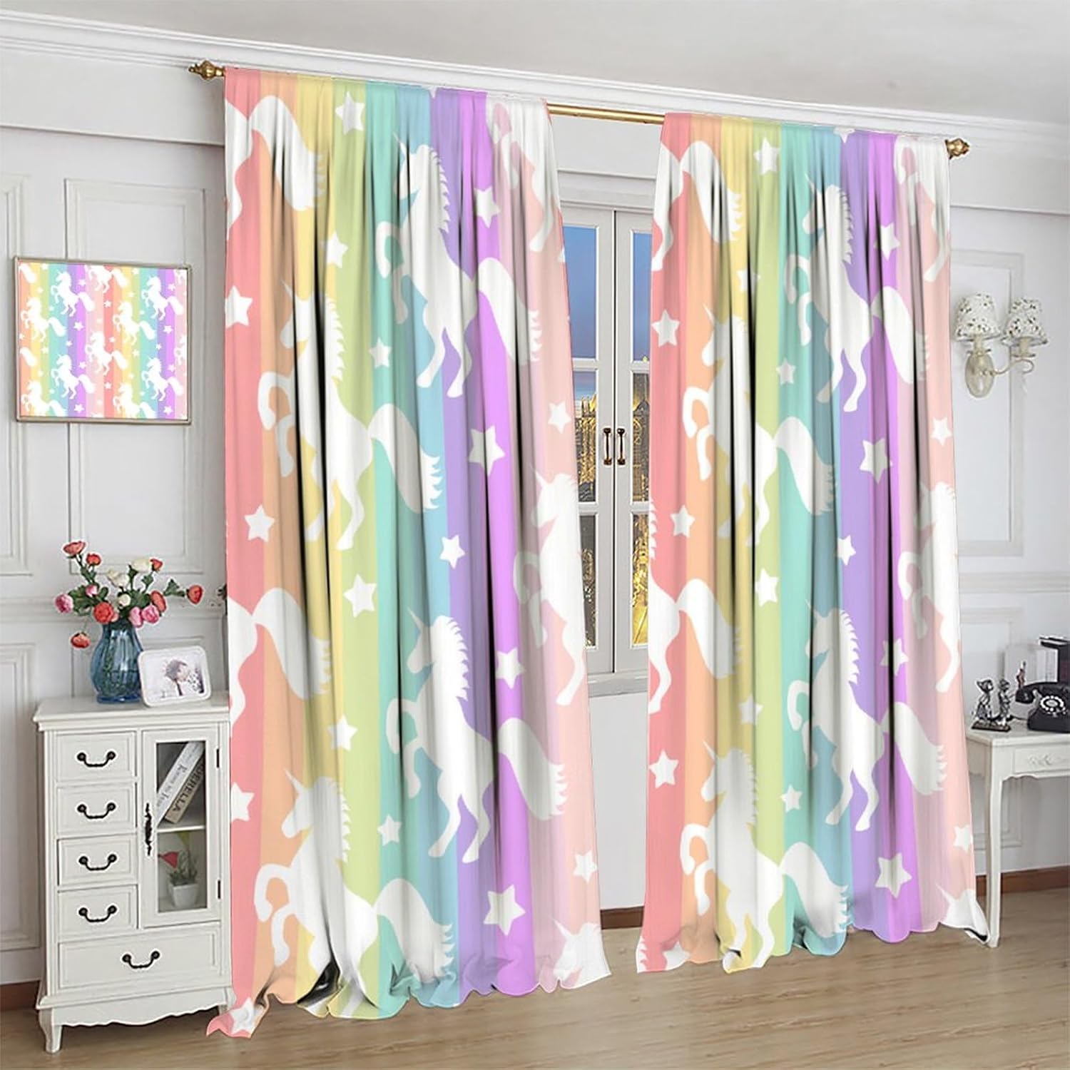 Blackout Curtain Nursery - Regenboog Eenhoorn Verduisteringsgordijnen Cartoon Stijl Leuke