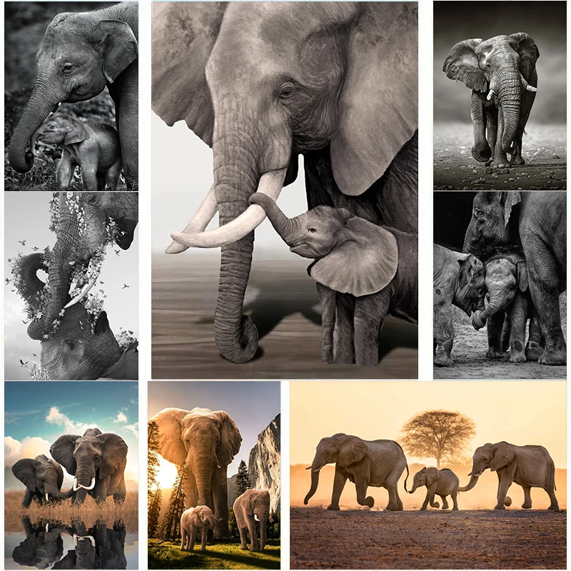 Baby Nursery Images - Dieren Olifant Familie Posters Canvas Schilderij