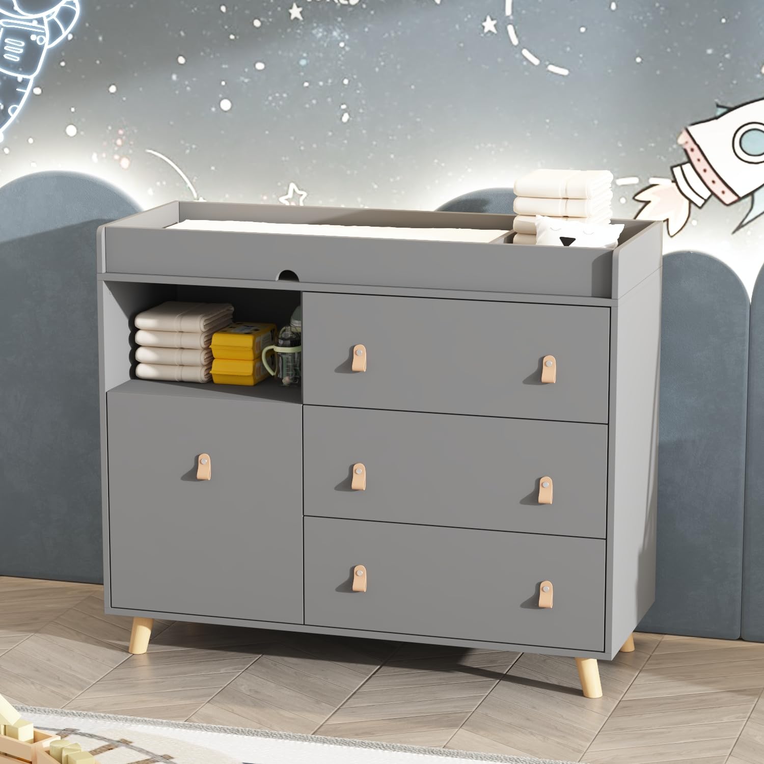Baby Nursery Dresser Changing Table - Baby commode met 4 laden, kinderkamer