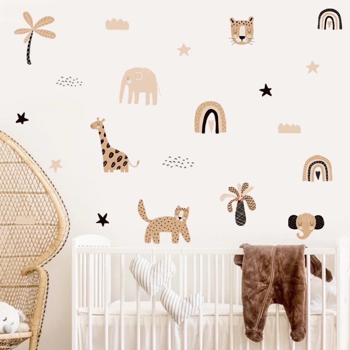 Baby Nursery Labels - Boho Cartoon Regenbogen Ster Schattige Dieren