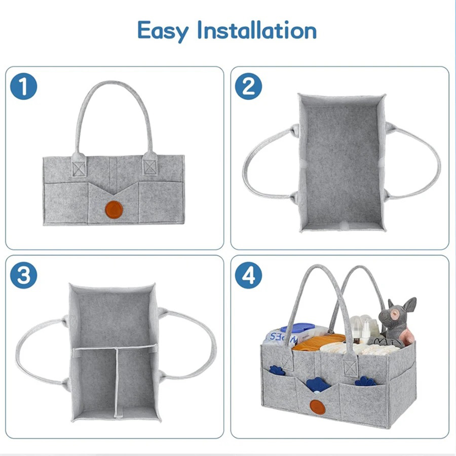 Vilten luieropbergtas voor kin - Baby Nursery Organizer recensie en prijs