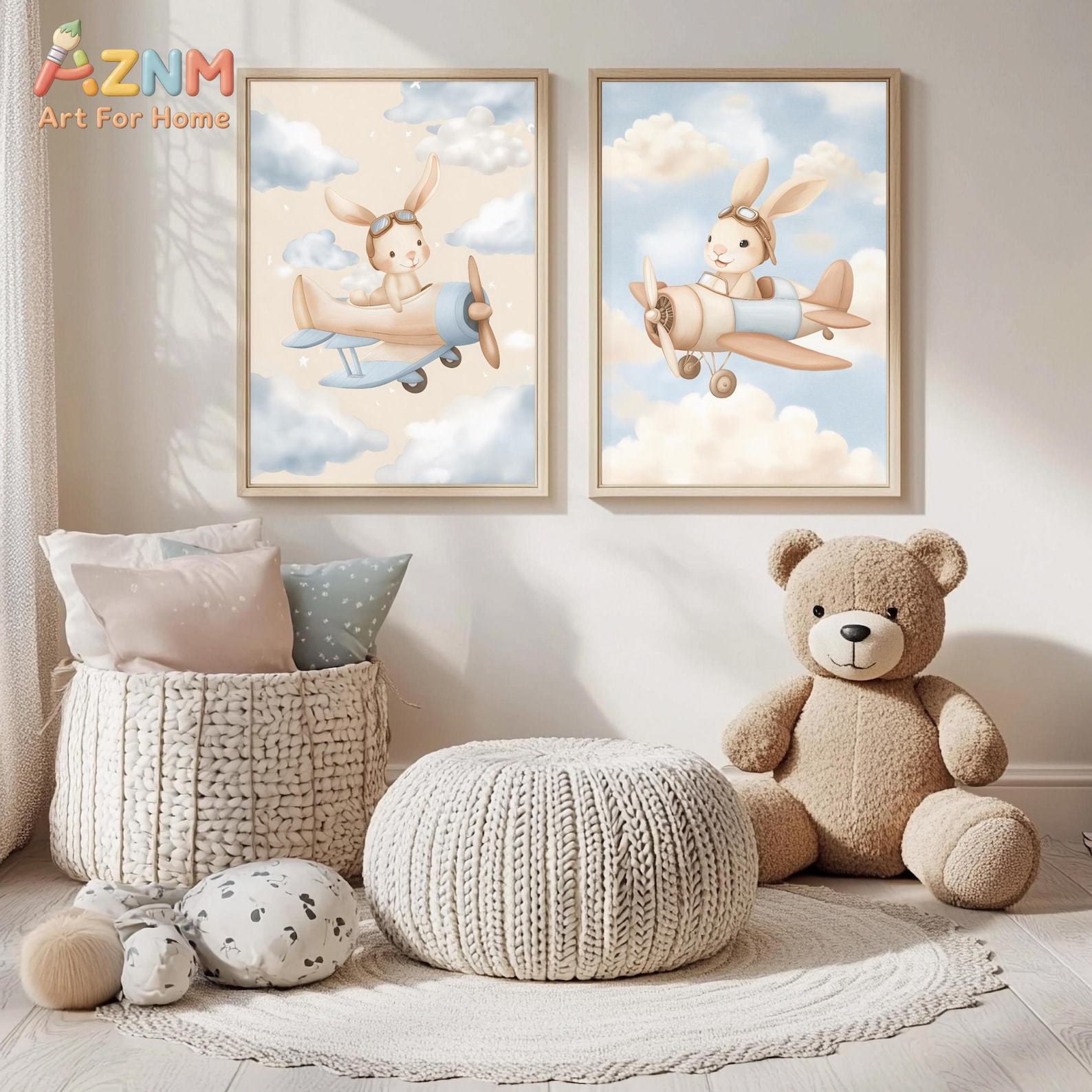 Bunny Airplane Wall Art Set va - Baby Nursery Animal Theme recensie en prijs