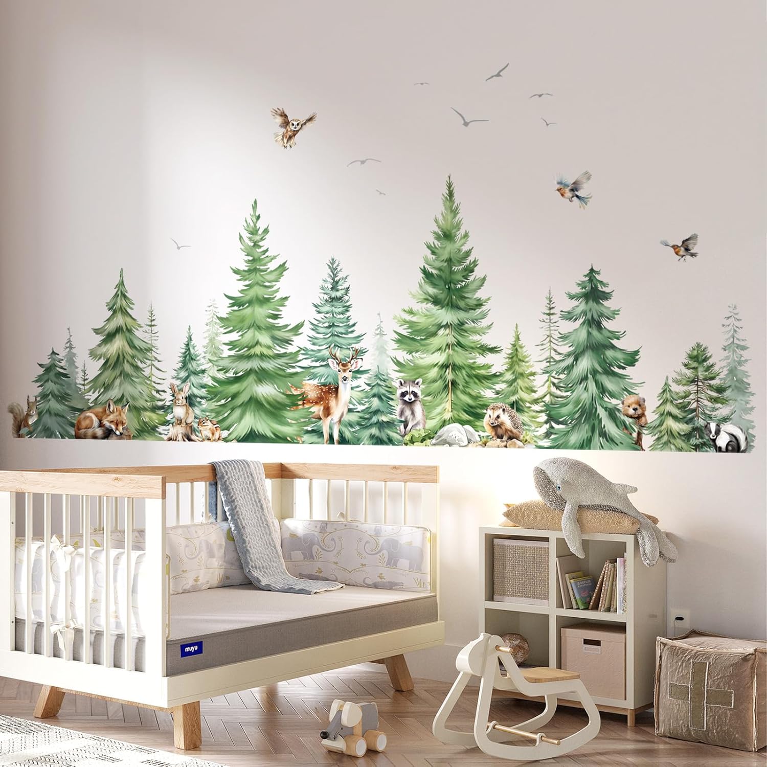 Grote aquarel pijnboom dieren  - Baby Nursery Wallpaper recensie en prijs