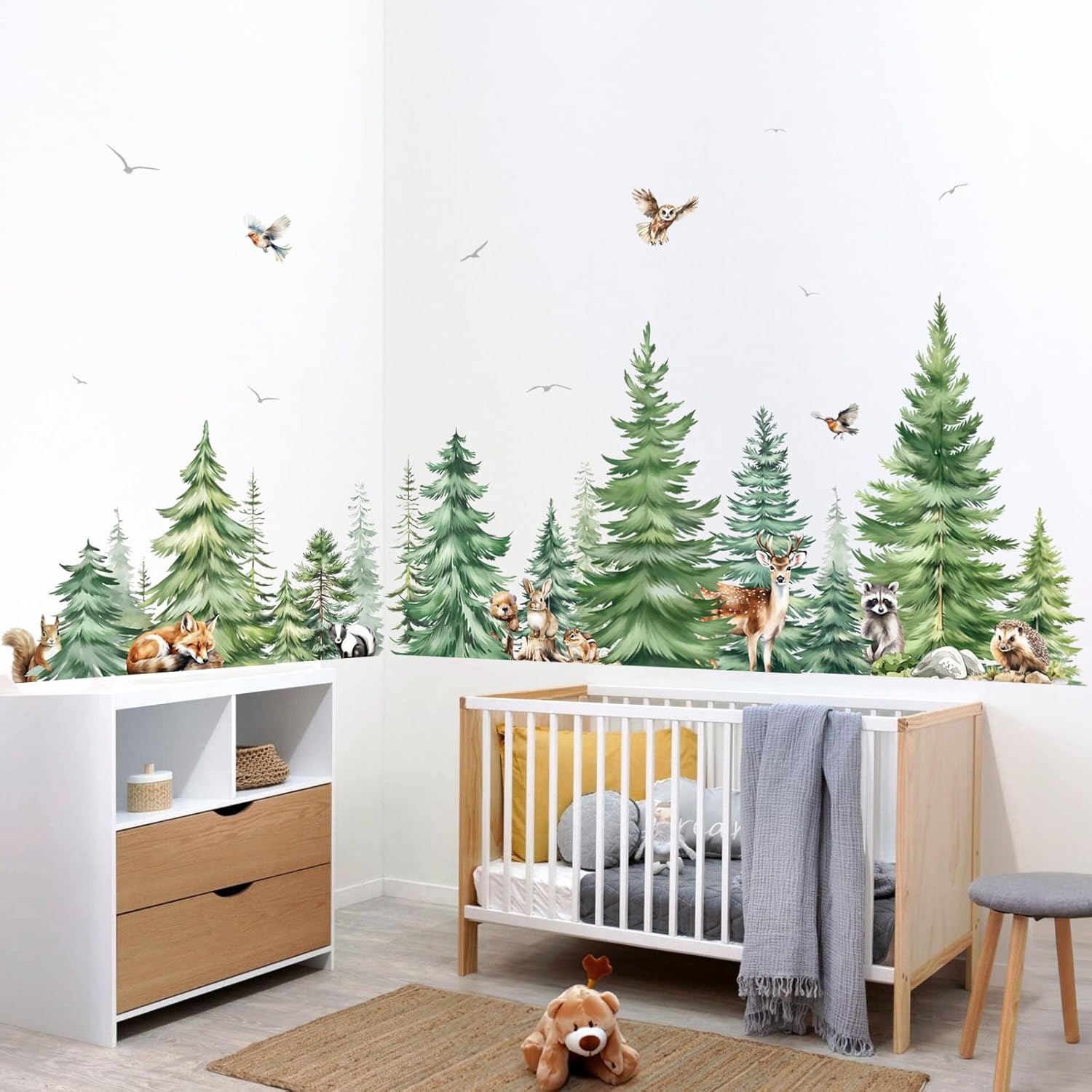 Grote aquarel pijnboom dieren  - Baby Nursery Wallpaper recensie en prijs