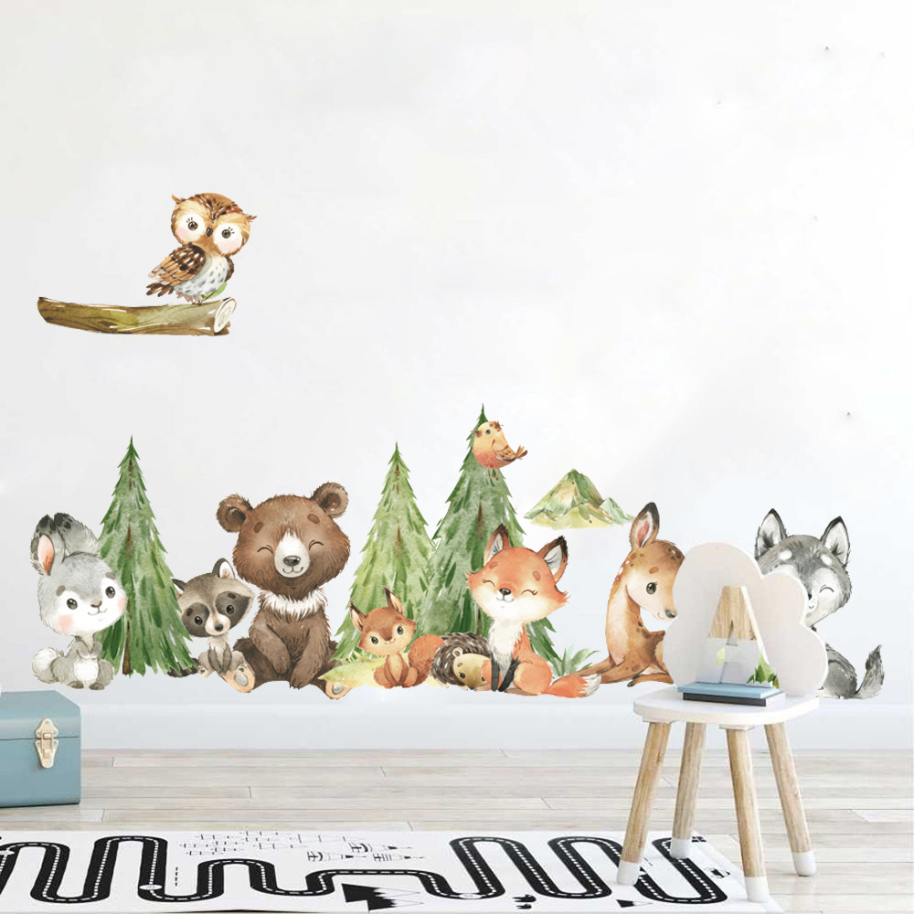 Cartoon aquarel bos dier muurs - Baby Nursery Labels recensie en prijs