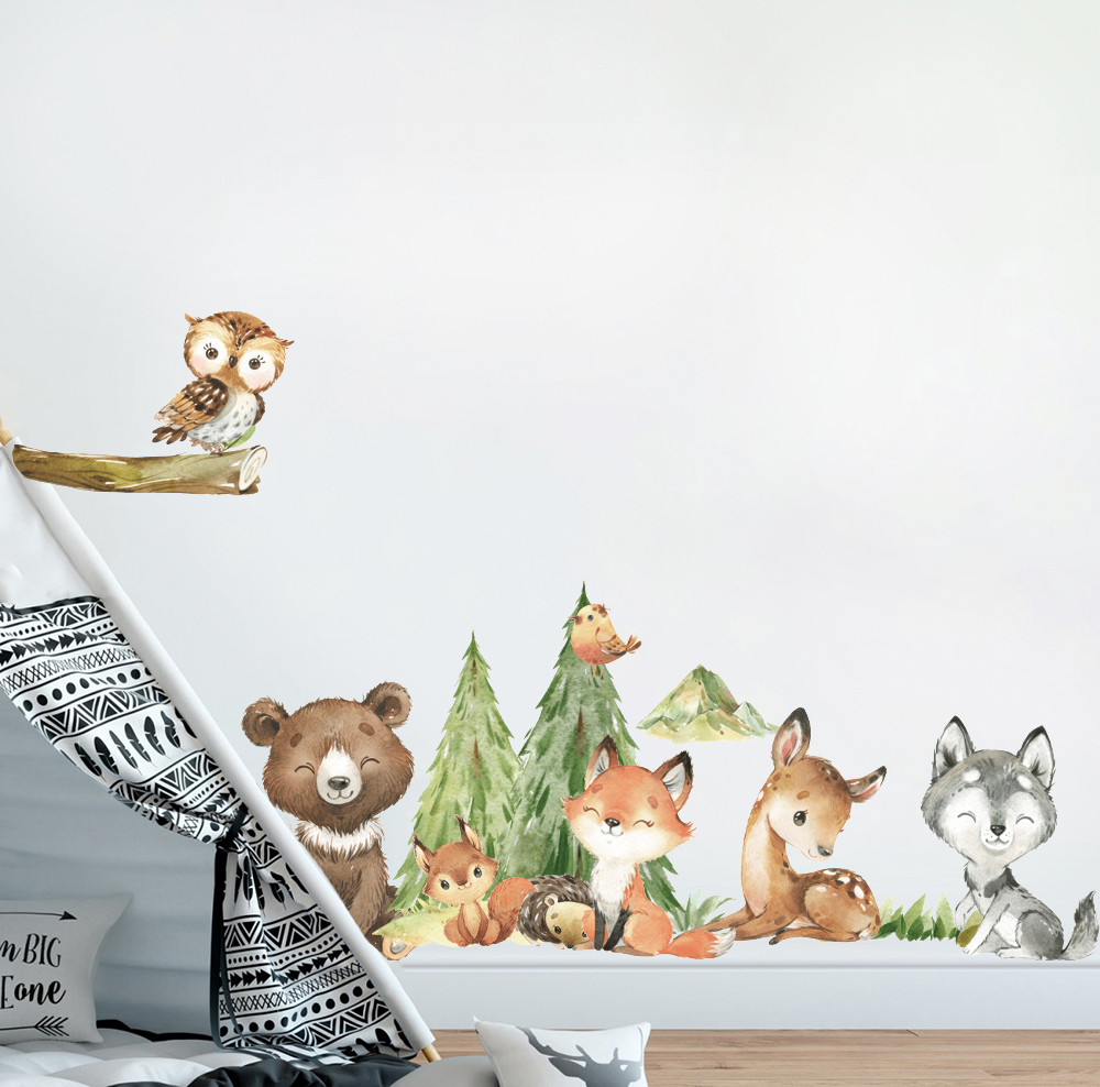 Cartoon aquarel bos dier muurs - Baby Nursery Labels recensie en prijs