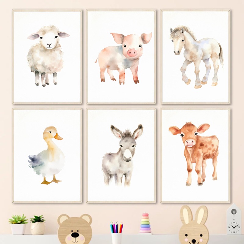 Aquarel Boerderijdieren Baby P - Baby Nursery Images recensie en prijs