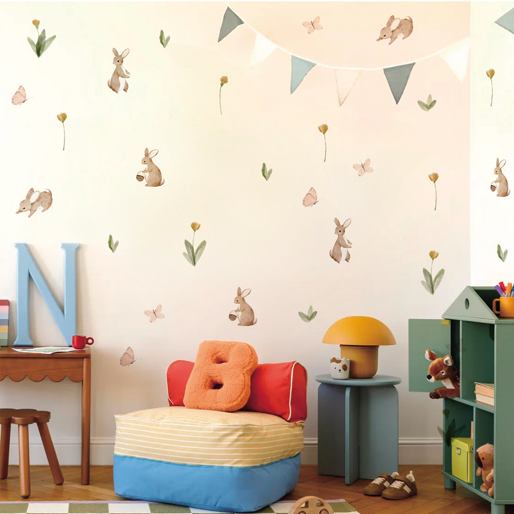 Zomer aquarel schattige konijn - Baby Nursery Wallpaper recensie en prijs